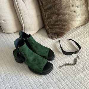 ETHEM TERZA green leather chunky platform funky peep toe sandals heel 10 40 41